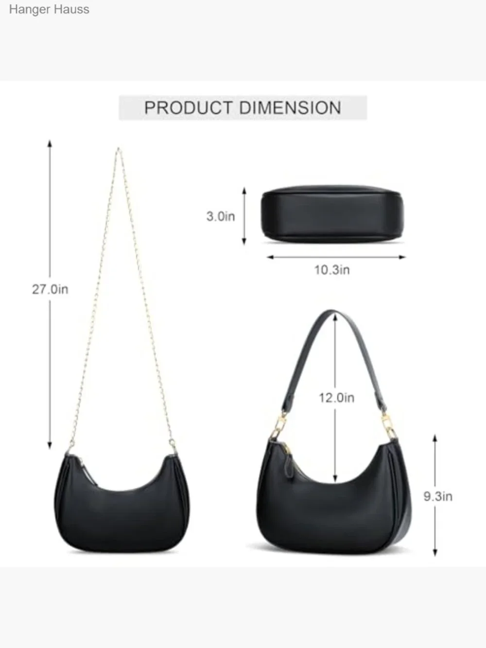 Trendy Crescent Hobo Bag with Detachable Chain - Small